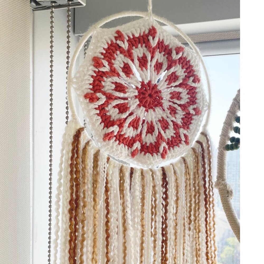 20cm Handmade Large Dream Catcher Cream White Brown Orange Boho Dreamcatcher